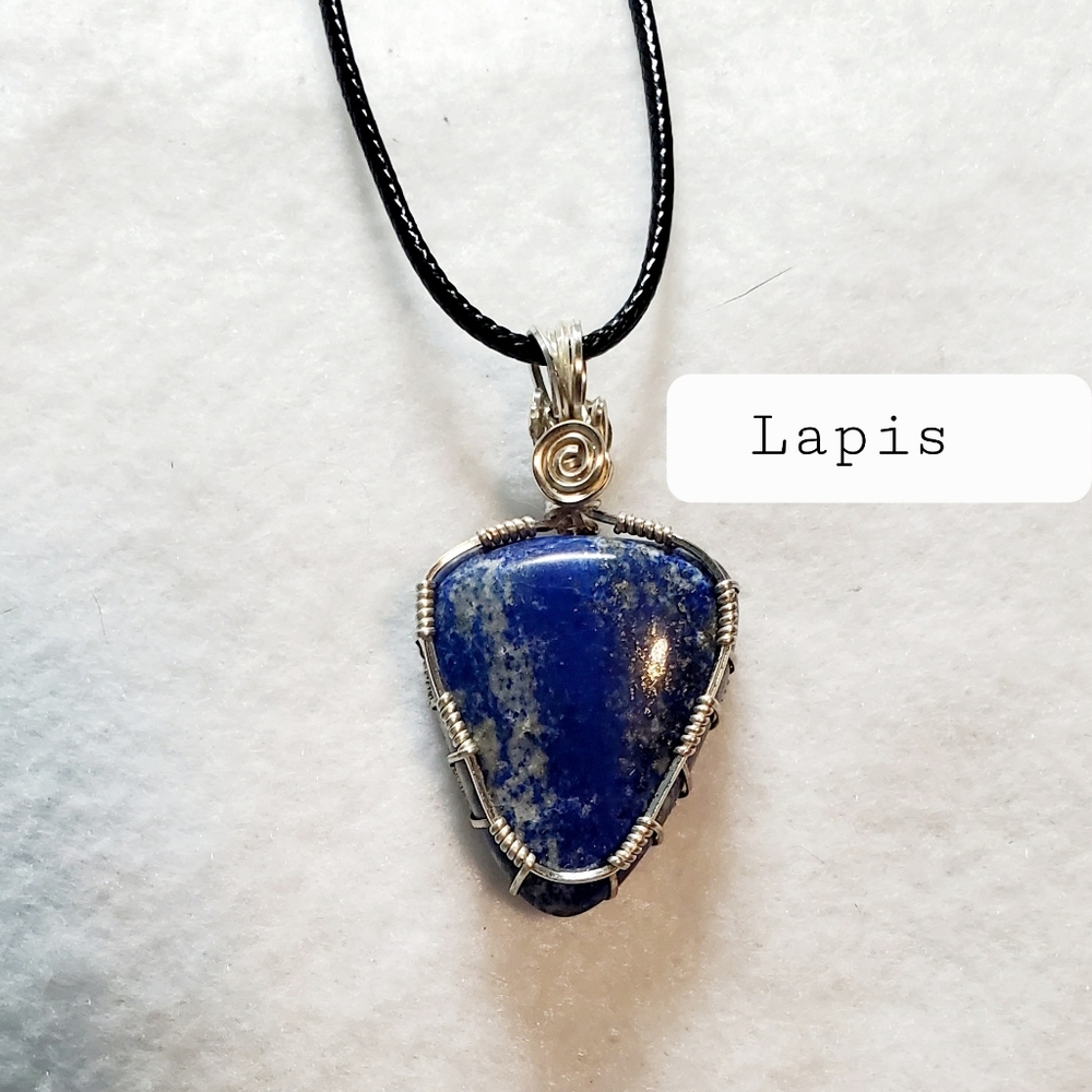 Lapis Lazuli Wire Wrapped Pendant with Chain